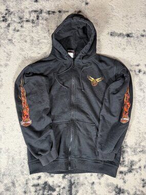 Y2K Harley Davidson Flame Zip-Up Hoodie
